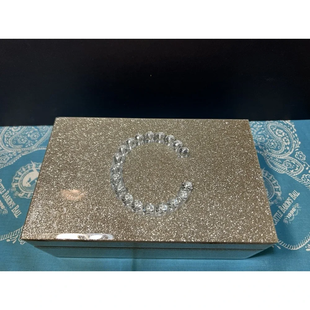 BEAUTIFUL SPARKLING GOLD INITIAL C 8X5X3 JEWELRY/TRINKET BOX  ( 1532)‎